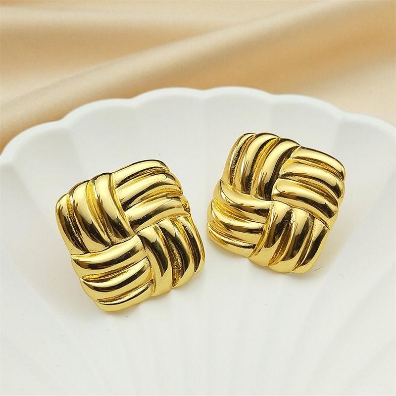 Stainless Steel Earrings Electroplated Titanium Steel Retro Embossed Earrings Square Bread Hollow Earrings