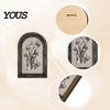 Desktop Halloween Ornament Arched Wooden Wall Decor, Ghost Cat Double-Layer Hanging Ornament, Distressed Gothic Dark Floral Art Tabletop Decor Plaque,