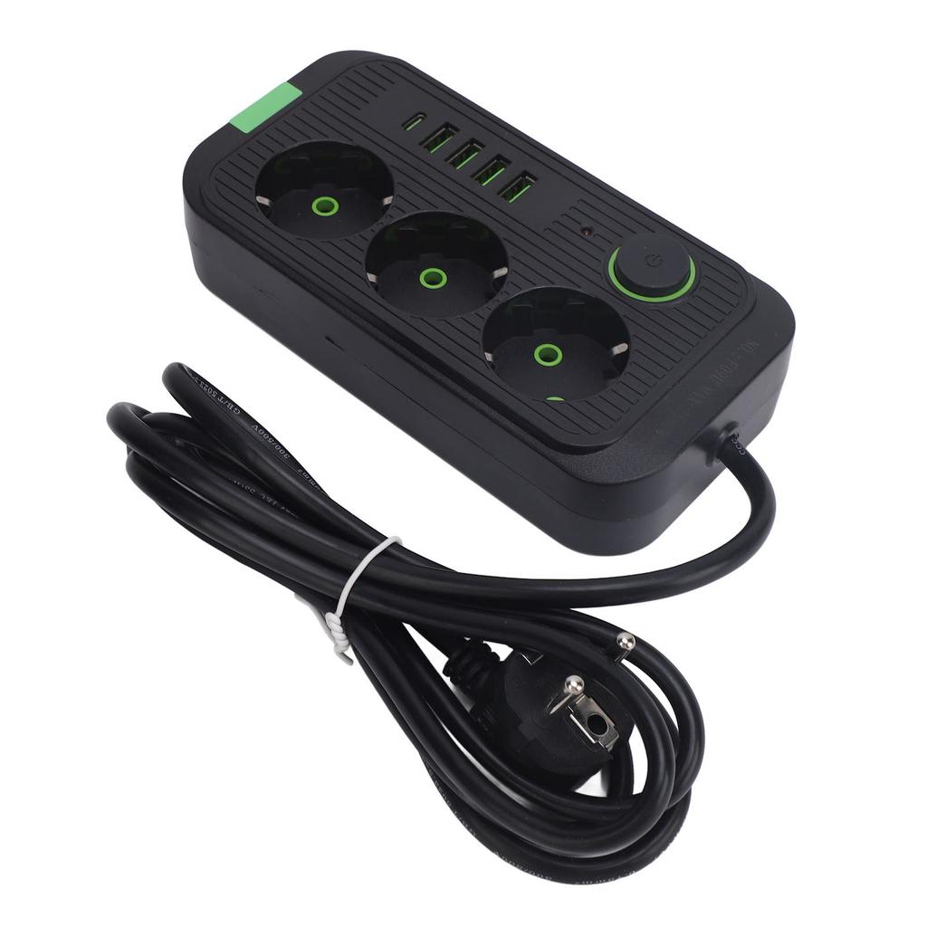 Prelungitor European 3 Prize 4 USB 1 Port Tip C Montabil pe Perete Extensor Priză Electrică cu 2m