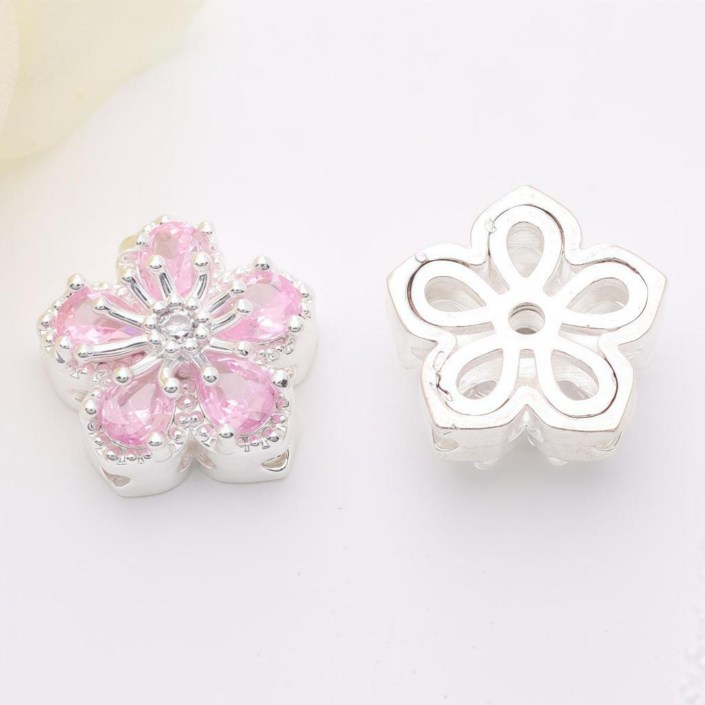 14K Gold-Plated Copper Zircon Five-Petal Flower Spacer Beads for DIY Crystal Bracelet Jewelry