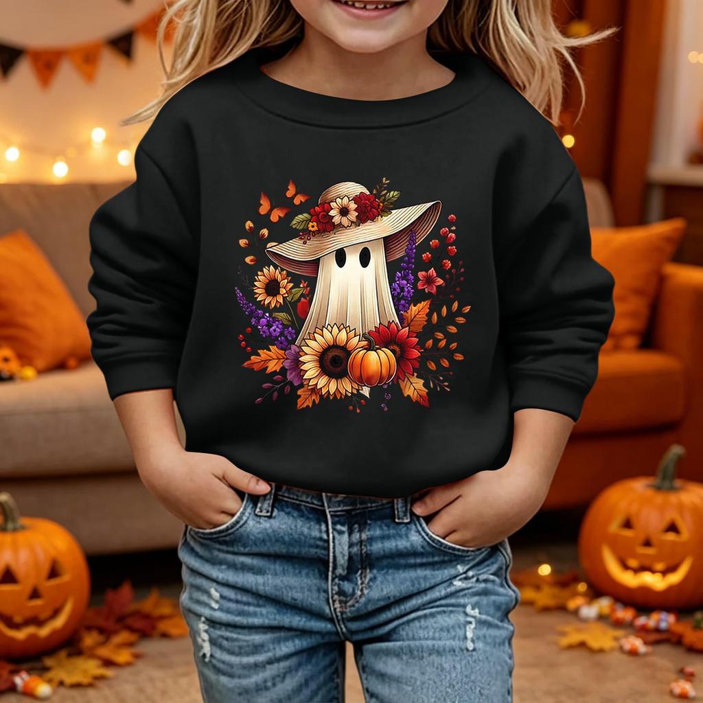 Kids Halloween Printed Hoodie Loose Fit Long Sleeve Casual Sweatshirt
