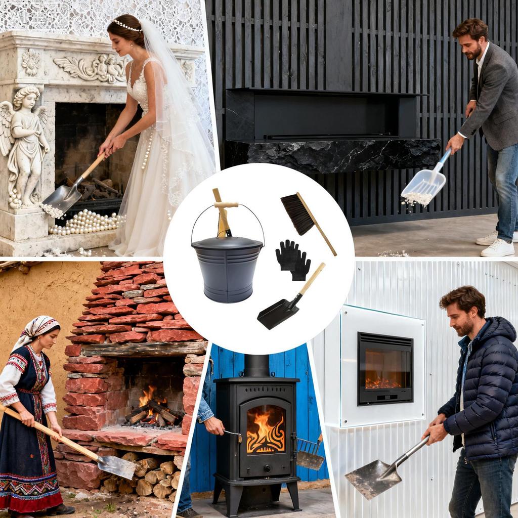 Ash Bucket For Fireplace Metal Wood Stove Accessories Large Ash Container With Fireplace Tools Set For Fire Pit Hearth Outdoor