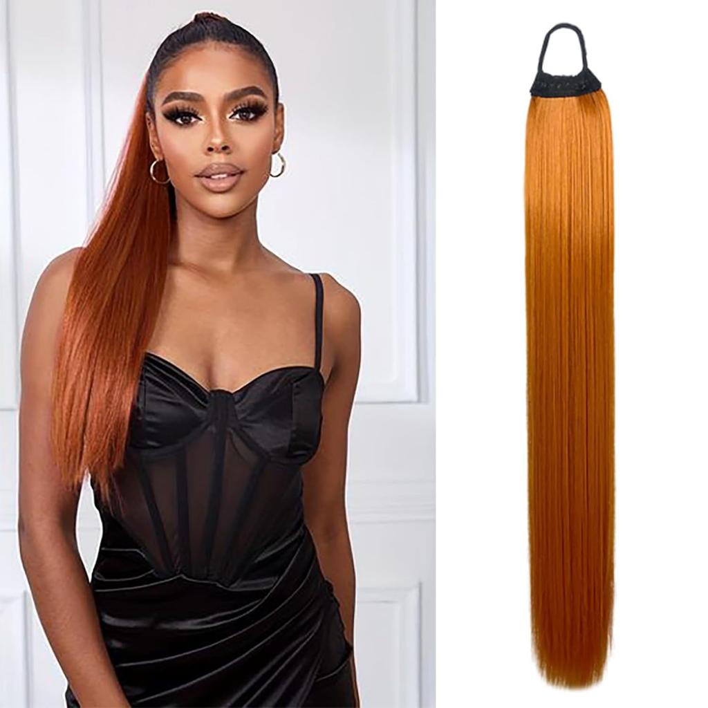 Women's natural simulated elastic band rubber band 28 inch ponytail wig