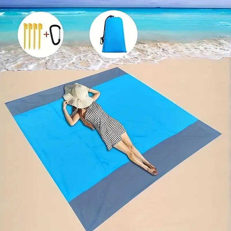 Large Beach Blanket 140×200 Cm - Moisture-resistant and Windproof, with Attachments and Bag, for Outdoor Relaxation