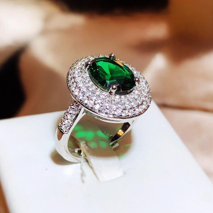 2026 High-end Group Set Zircon Temperament Emerald Open Ring Female Live Ring