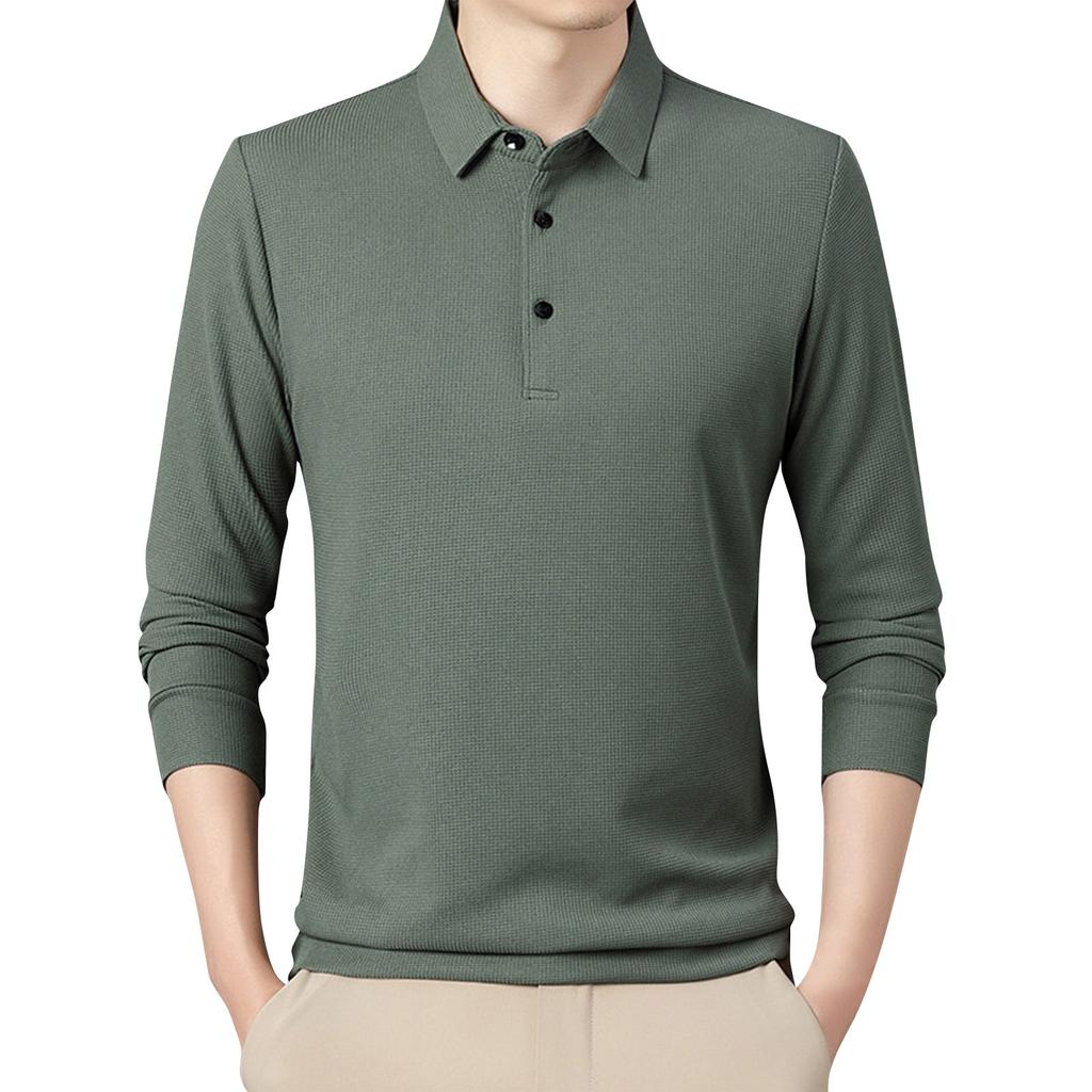 Men's Solid Color Lapel Business Casual Long Sleeved T-shirt Versatile Top