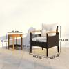 Rattan Bistro Set 3-Piece FSC Garden Furniture Set with 2 Chairs, 2-Tier Wooden Table, Thick Washable Cushions