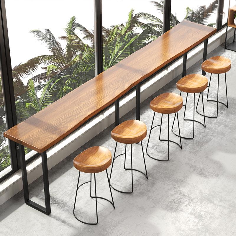 Solid Wood & Wrought Iron Bar Table Set for Milk Tea or Coffee Shop
