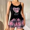Homewear Two Piece Nightwear Love Heart Cami Shorts Pajamas Kawaii Women's Pajamas Set  Women
