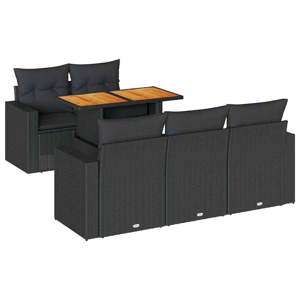 Vidaxl 6-Cz. Set di Mobili da Giardino con Cuscini, Polyrattan Nero