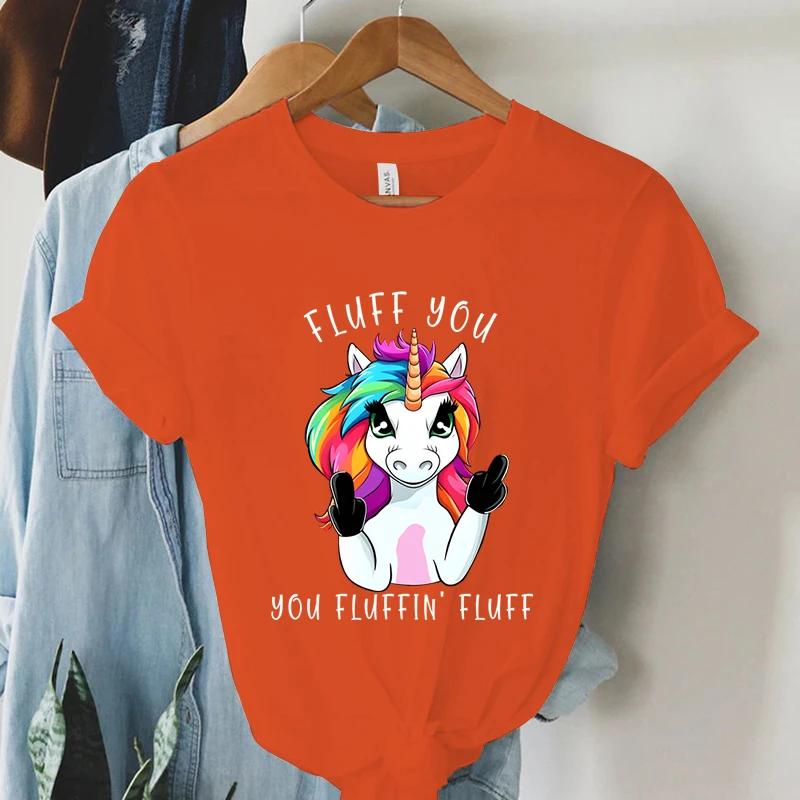 

Графические футболки с единорогом, забавная футболка с принтом среднего пальца, эстетичная одежда Y2K для женщин, футболка в стиле харадзюку, летний топ 4XL