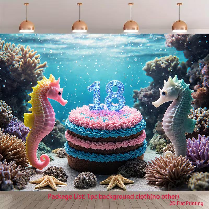 2D Coral Reef 18th Birthday Backdrop Seahorse Underwater Background for 18th Birthday 47.2x31.5inch/120*80cm