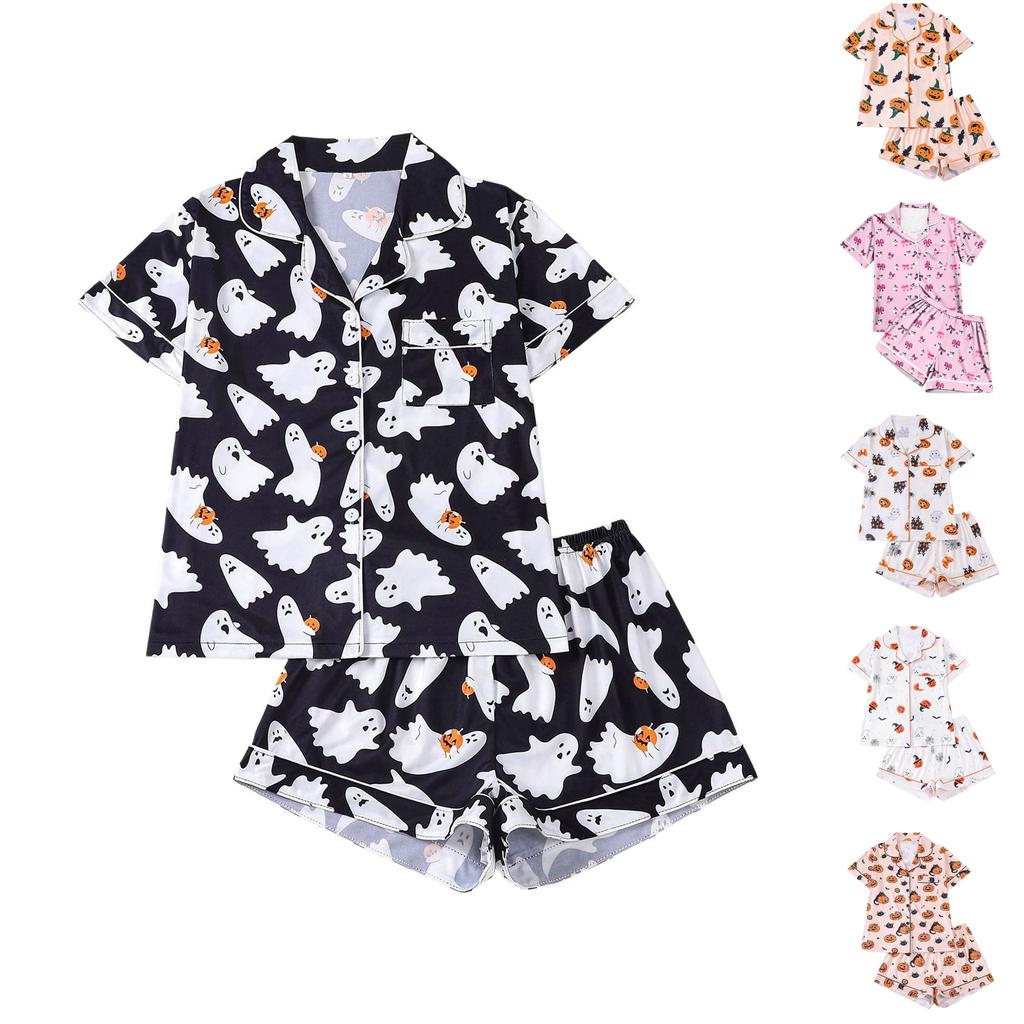 Women's Casual Fashion Halloween Printed Short Sleeve Home Suit