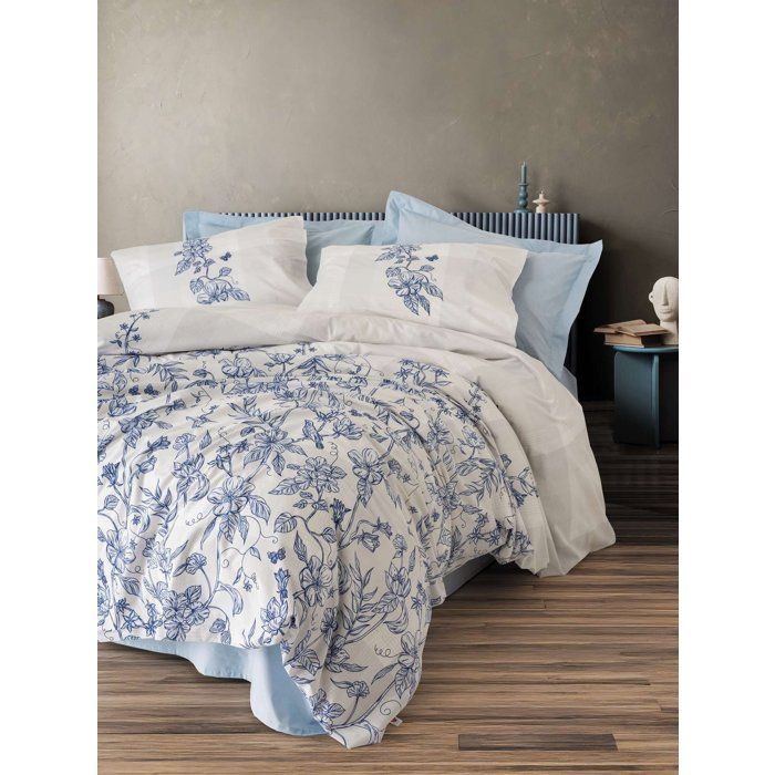 Parure de lit - 1 housse de couette 140 x 200 cm + 1 taie d'oreiller 60 x 60 cm - 100% coton renforcé - Bleu