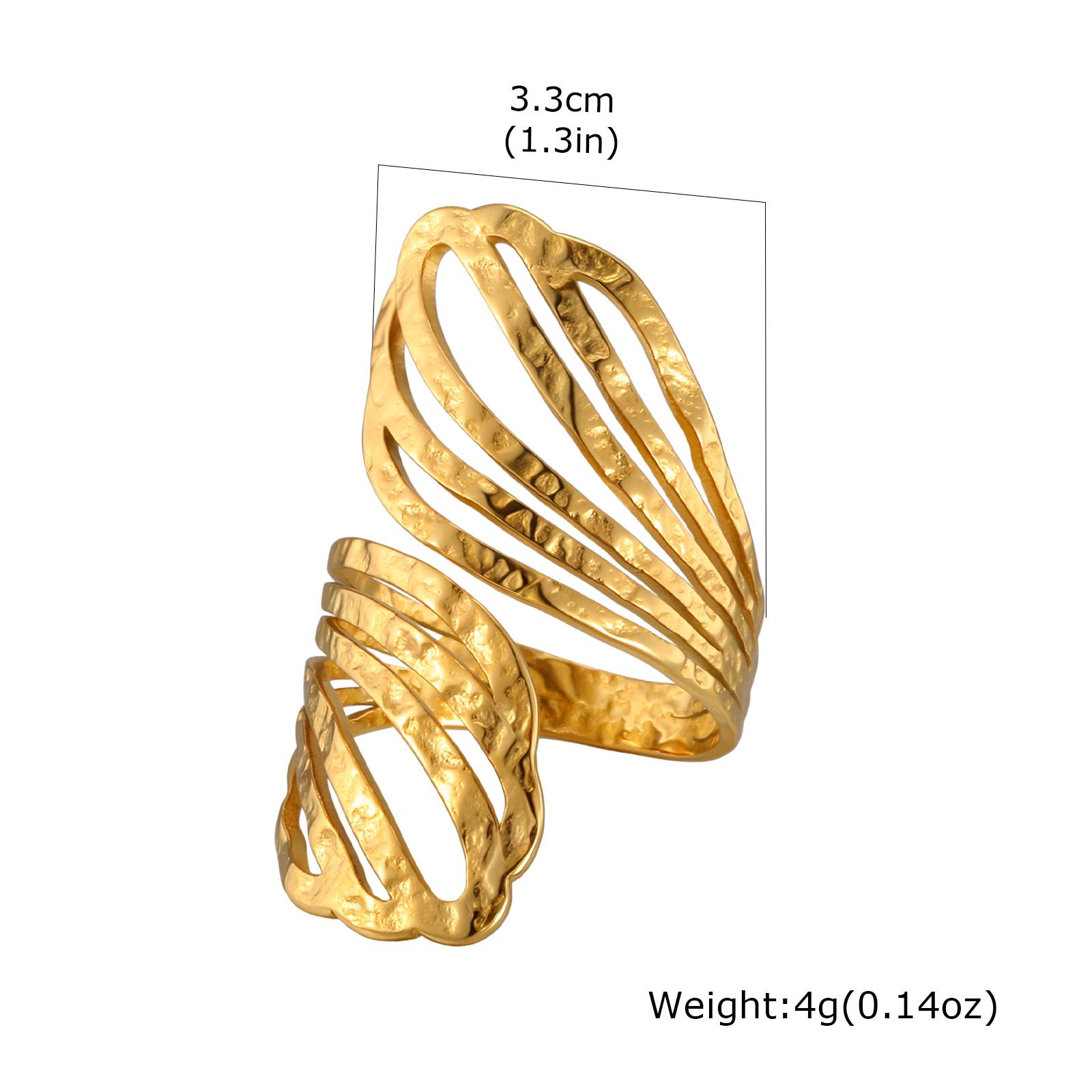 Irregular Hammered Stainless Steel 18K Gold Plated Rings, Adjustable Open Geometric Texture Rings for Women, Statement Jewelry