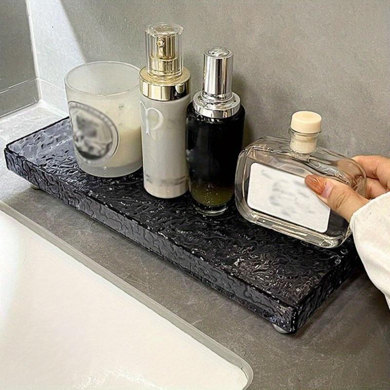 1pc S/L Large Capacity Desktop Storage tray,Transparent Glacier Texture Acrylic Tray Snack Sundries Organizer,suitable for Dressing Table,bathrooms.