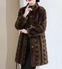 New gold mink fur integrated medium and long fur coat women's winter thickened jacket stand-up collar temperament commuter jacket