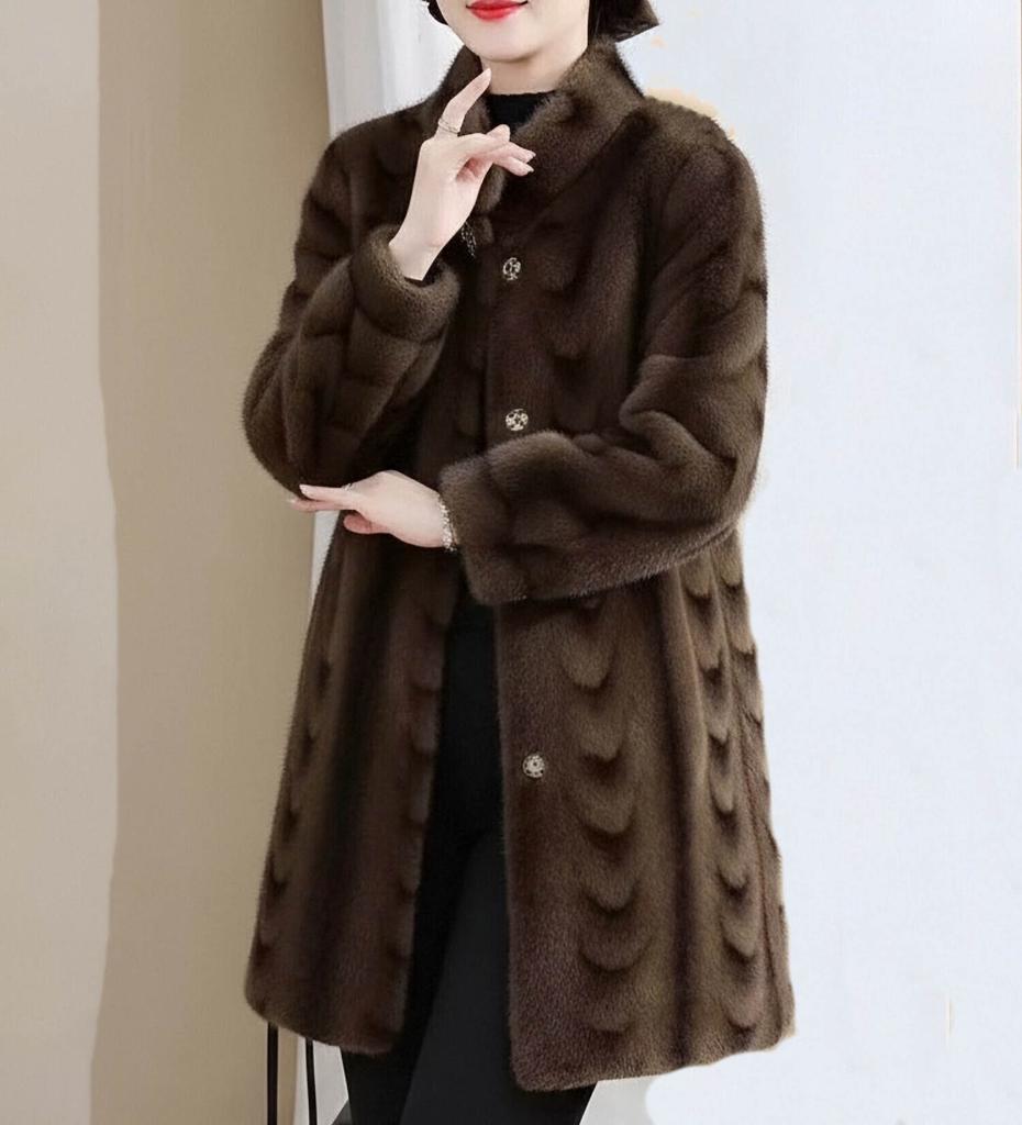 New gold mink fur integrated medium and long fur coat women's winter thickened jacket stand-up collar temperament commuter jacket
