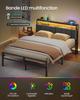 VASAGLE Bed Frame 140 x 190 cm with 2 Drawers, LED, Charging Station