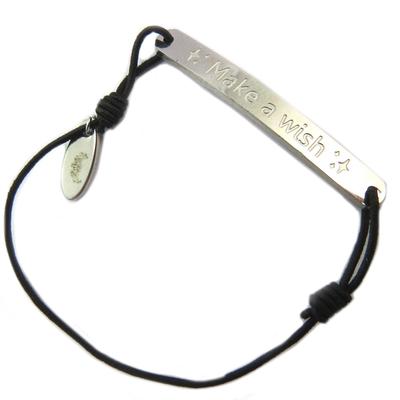 [P4277] - Ethnic Steel Bracelet 'Messages' Silver-black (Make a Wish)