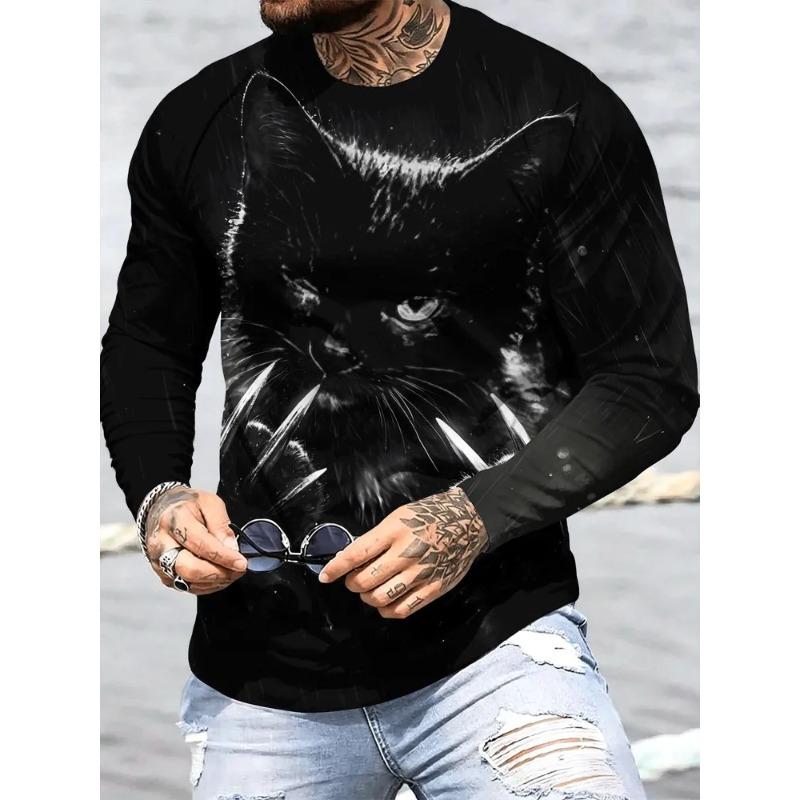 Autumn and Winter Men's Cross 3D Printed Crew Neck Long Sleeve T-Shirt