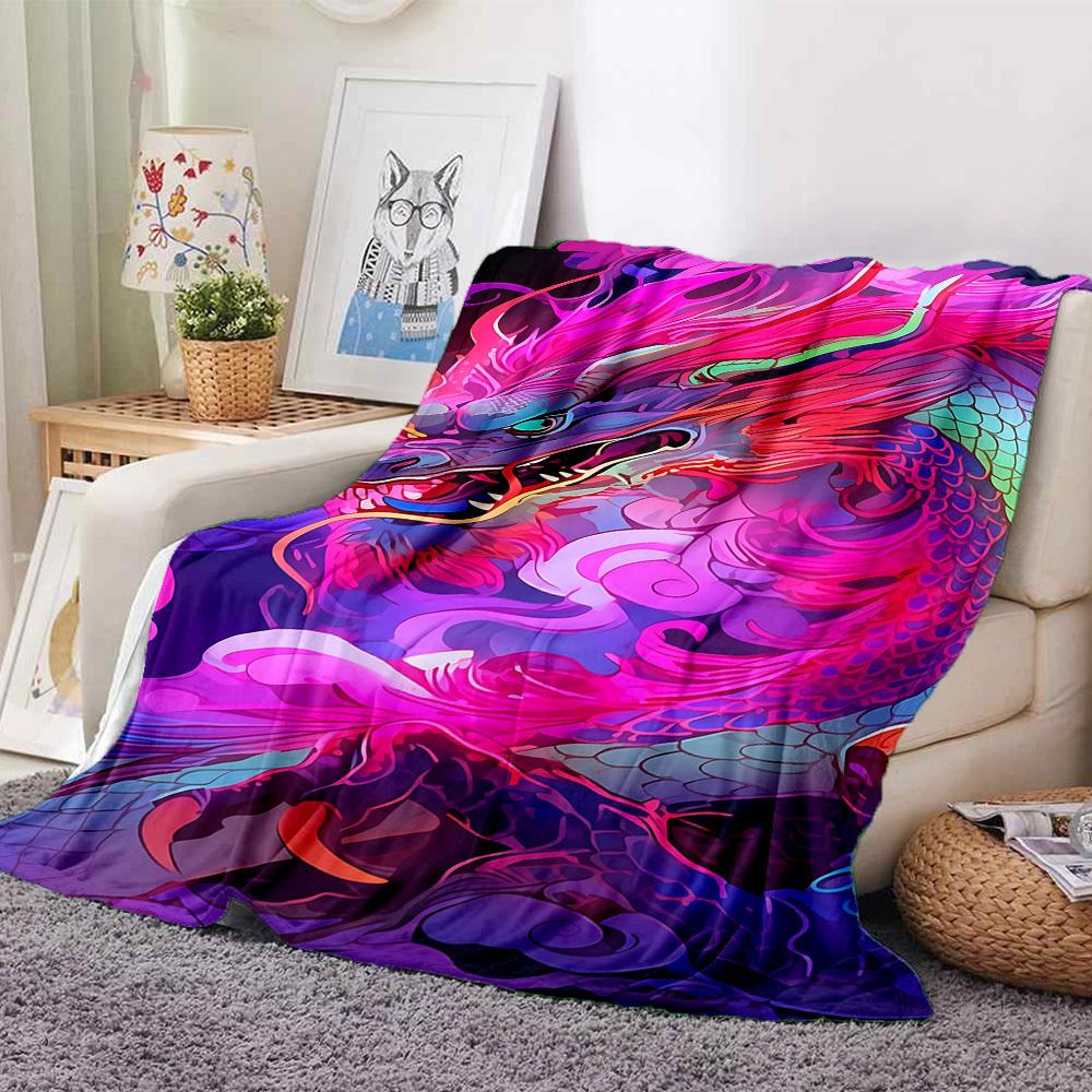 1pc Dragon Art Blanket Lightweight Flannel Blanket Throw Blanket For Sofa, Bed, Travel, Camping, Livingroom, Couch, Chair, And Bed yy2509026147