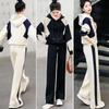 Früher Herbst Lässige Mode Kurzarm Patchwork Set Damen Weitbein Hosenanzug Koreanischer Stil Damenensemble