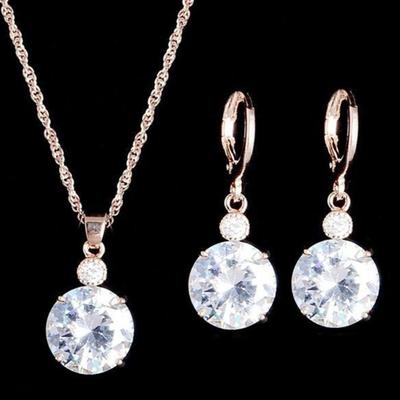 Ensemble de bijoux à la mode, pendentif rond en strass, collier, boucles d'oreilles de mariée