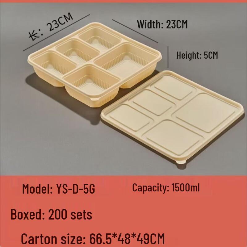 Degradable 5-Compartment Corn Starch Meal Prep Containers