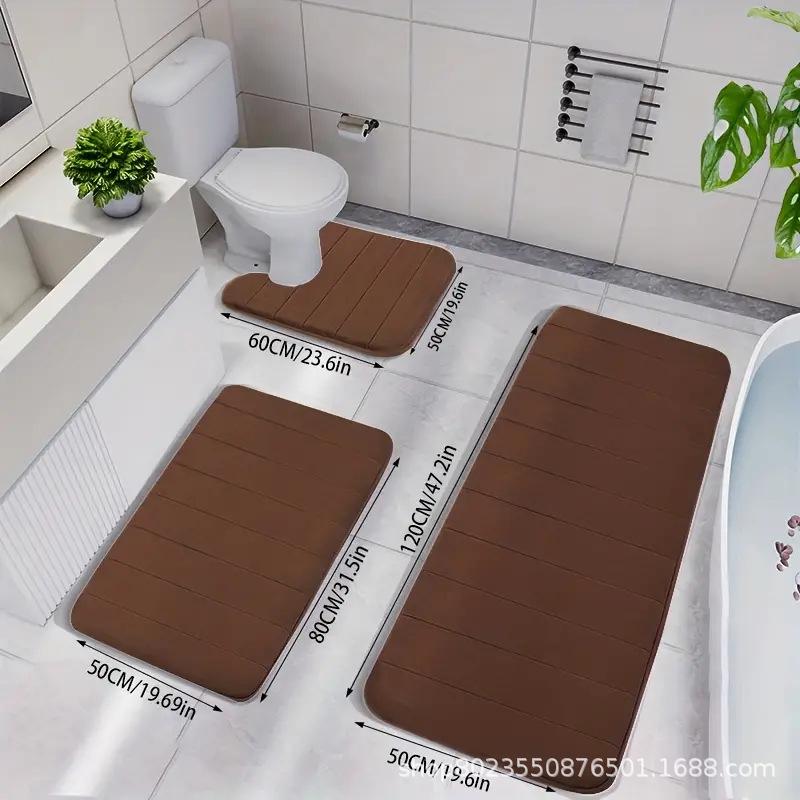 TEMU Quilted Bathroom Set: Non-slip, Water-absorbing Coral Fleece Toilet Mat and Floor Rug.