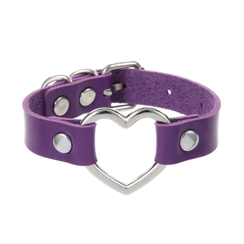 Silvery Heart Gothic Studded Bracelet Pu Leather Adjustable Black Wristband Rock Punk Cuff Bangles