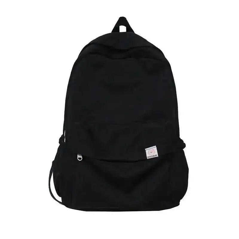 Waterdichte Nylon Rugzak voor Tienermeisjes Effen Kleur Schooltas Grote Capaciteit Reistas voor Vrouwen 16 inches zwart