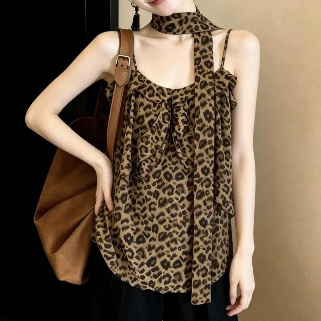 Pure desire style retro leopard print sling vest women's clothing summer new design hot girl streamer lazy beautiful top