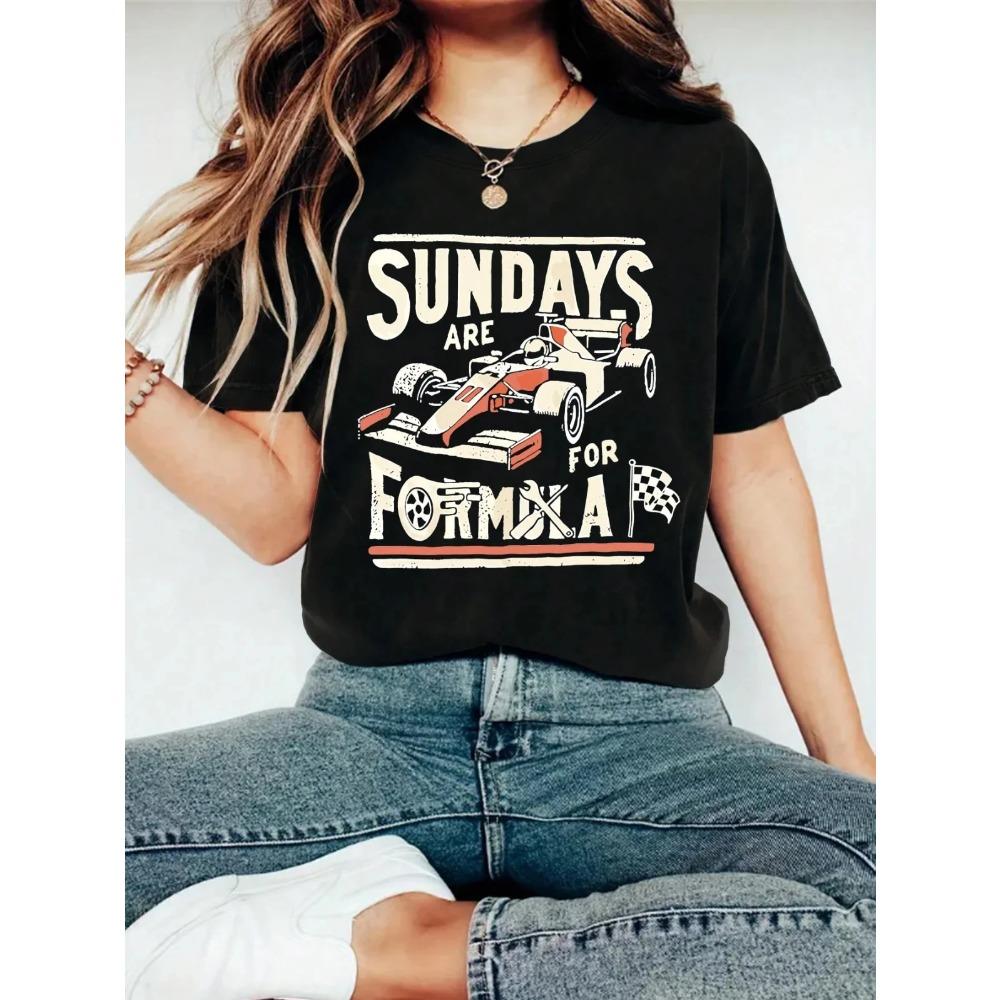 Sunday Are for Formula Racing Enthusiasts Womens Fashion Round Neck Race Car Graphic Short Sleeve Crop Top Women