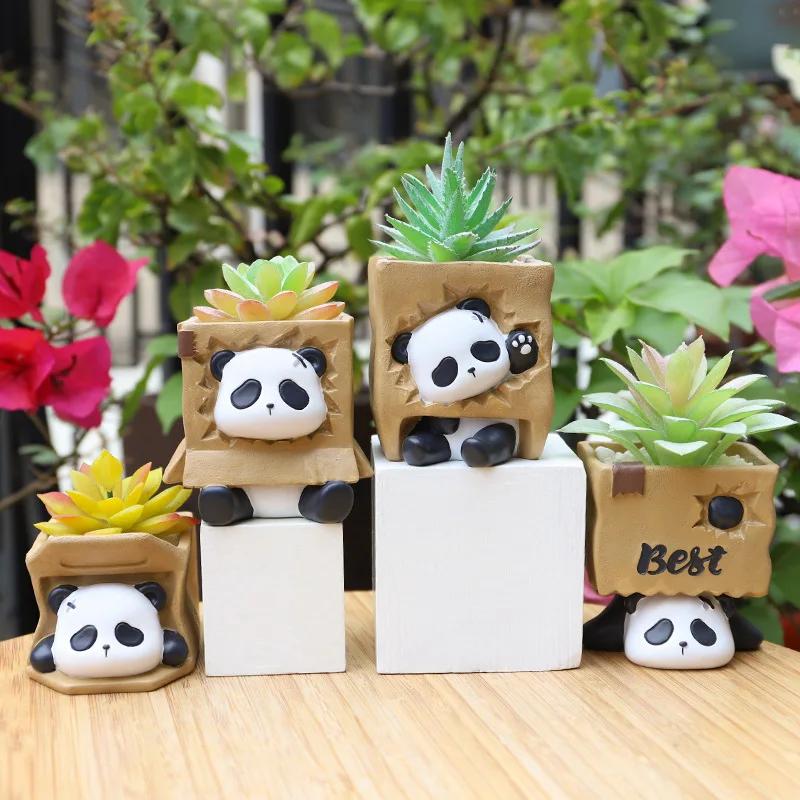 Panda in Box Theme Mini Flower Pot, Perfect Indoor Planters for Mini Succulents & Cacti, Cute Desk Pots for Home Decor