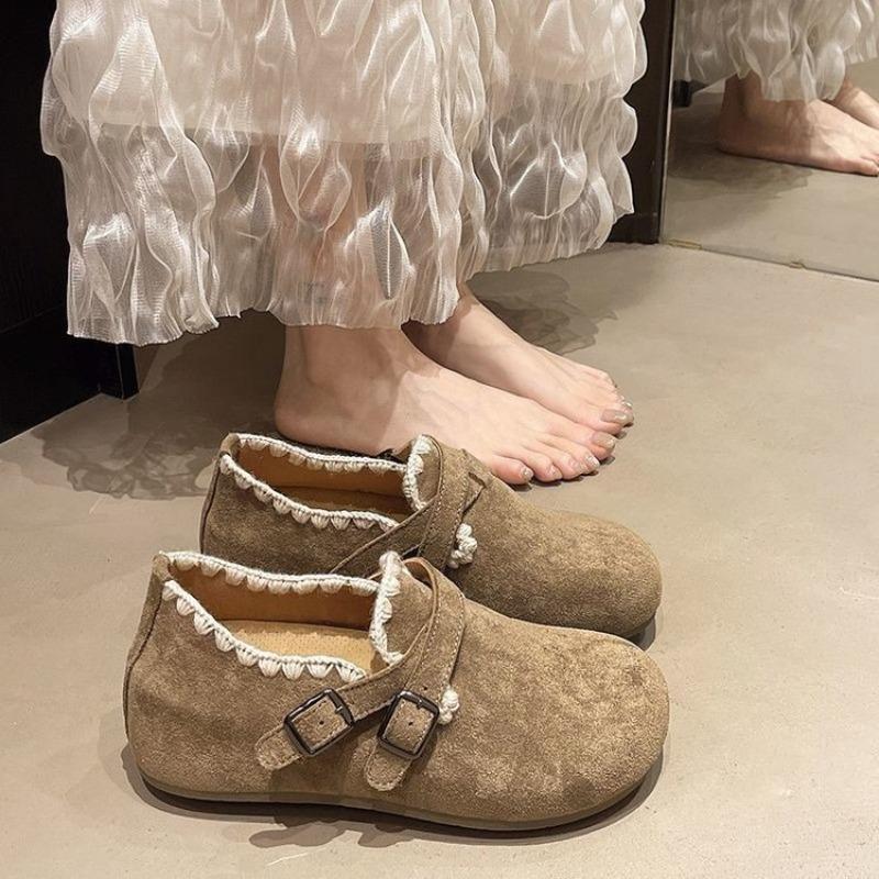 New fashionable flat-bottomed women's autumn versatile retro one-pedal round-headed single shoes