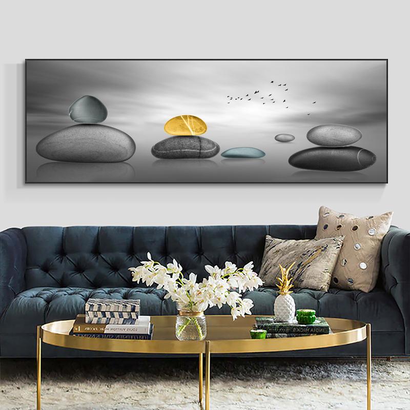 Abstract Golden Lucky Stone Posters and Prints Modern Canvas Painting Wall Art Pictures for Living Room Deer Home Decor No Frame