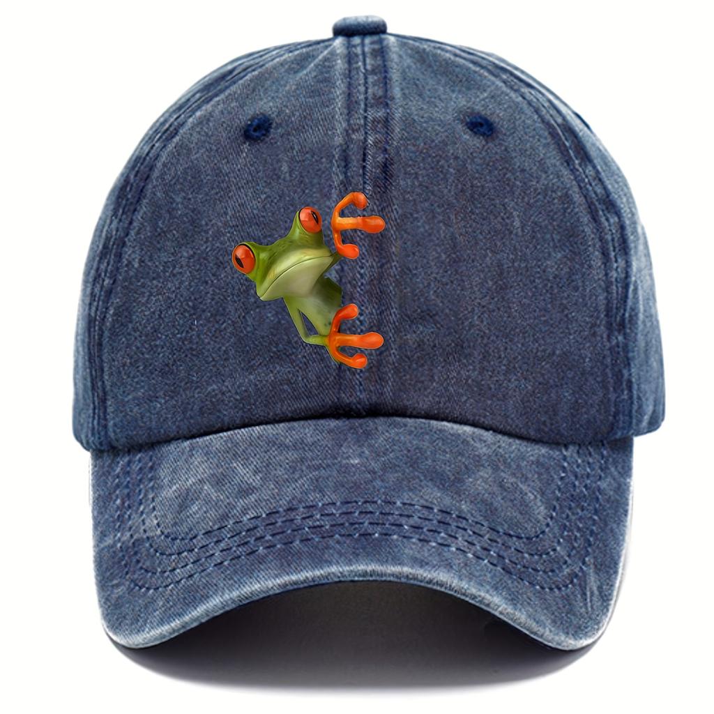 Peeking Frog Red Eye Graphic Baseball Cap Washed Cotton Adjustable Sun Hat Unisex