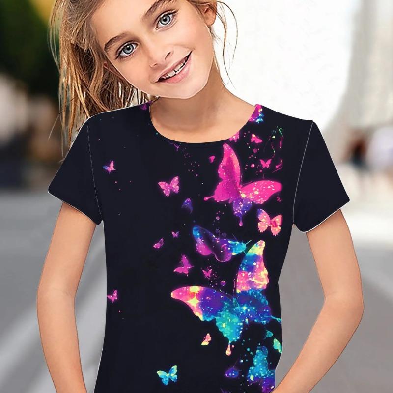 Abbigliamento Bambina Vestiti Bambina Maglietta Manica Corta Bambina Stampa Farfalla Carina Kawaii Girocollo Top Bambina Vestiti Estivi Bambini