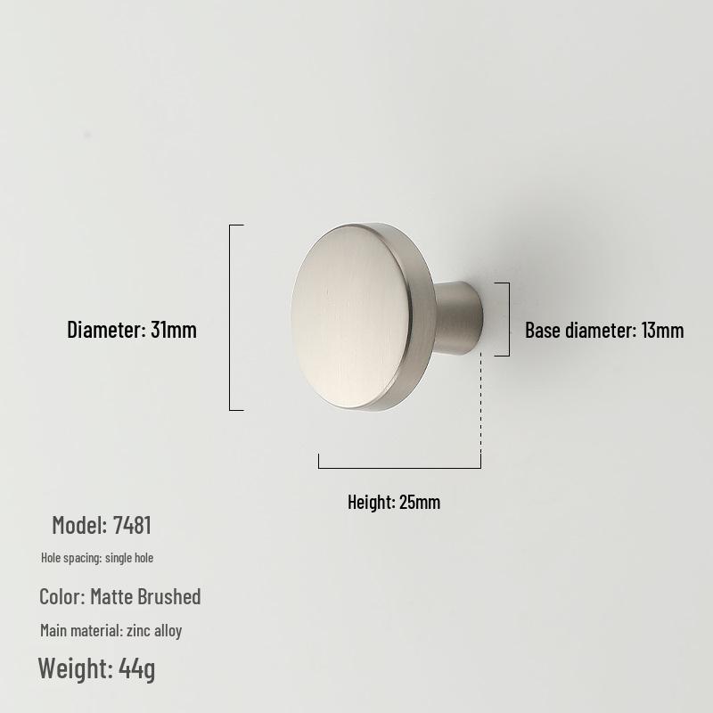 American Minimalist Zinc Alloy Single Hole Handle for Drawer, Shoe Cabinet, Wardrobe - Bright Silver/Gold Finish