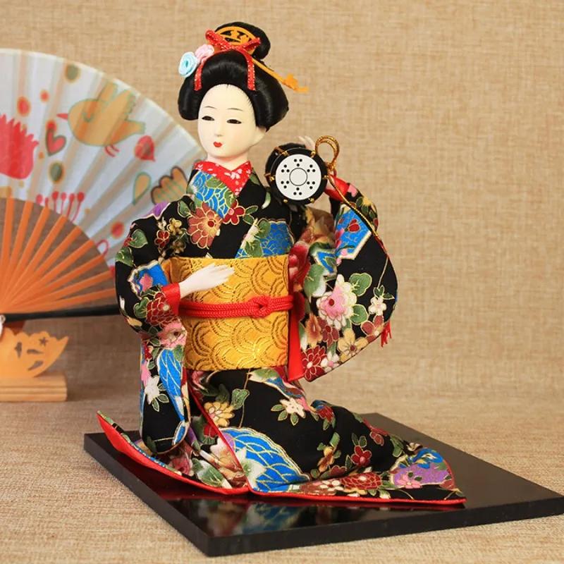 Japanese Kimono Geisha Doll Silk Figure Sitting Posture Style 14inch Japanese Cuisine Decoration Hotel Supplies New Year Gift