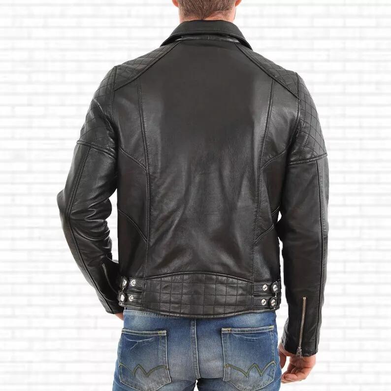 Handmade Men Leather Original Lambskin Stylish Black Biker Casual Motor Jacket