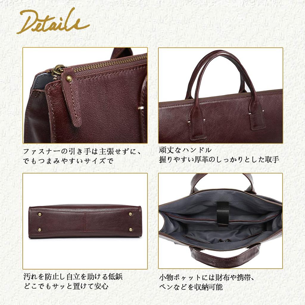 AKIYAMA Men's Waterproof Genuine Leather Briefcase, Mini Tote Bag with Large Capacity, Fits A4 Paper, Perfect for Commuting, Business, and Business
