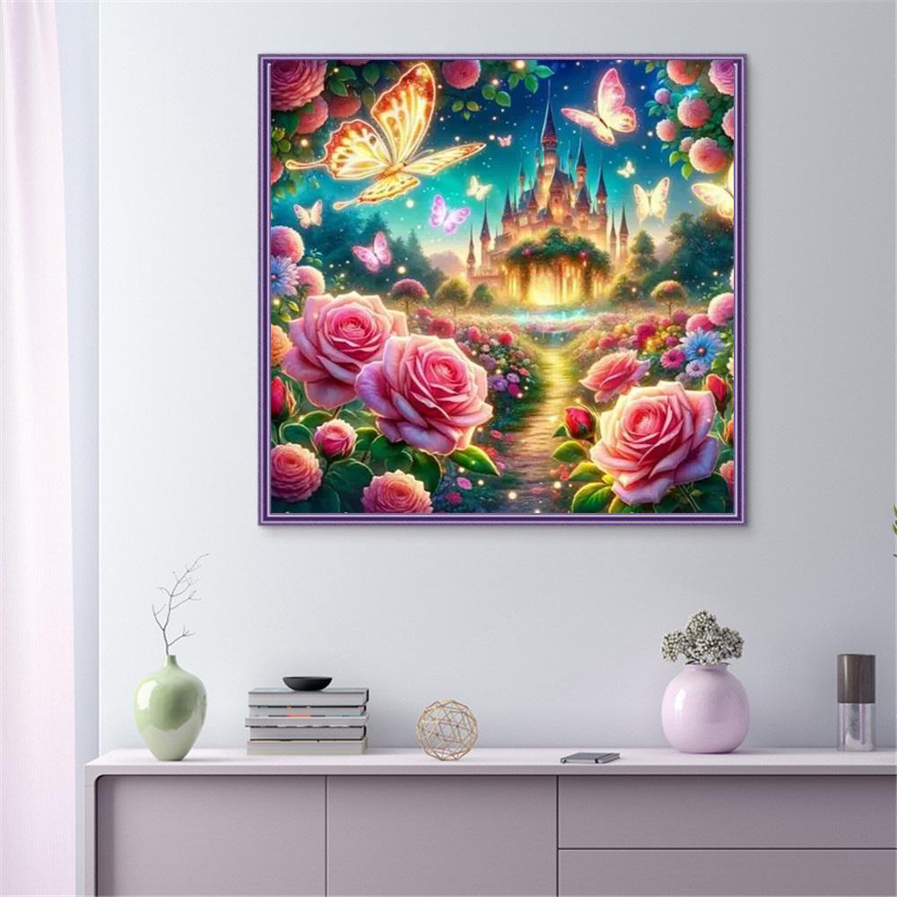 Diamond Painting Kit Ros Fjäril Helt Fyrkantig Rund Broderi Mosaik Slott Landskap Heminredning