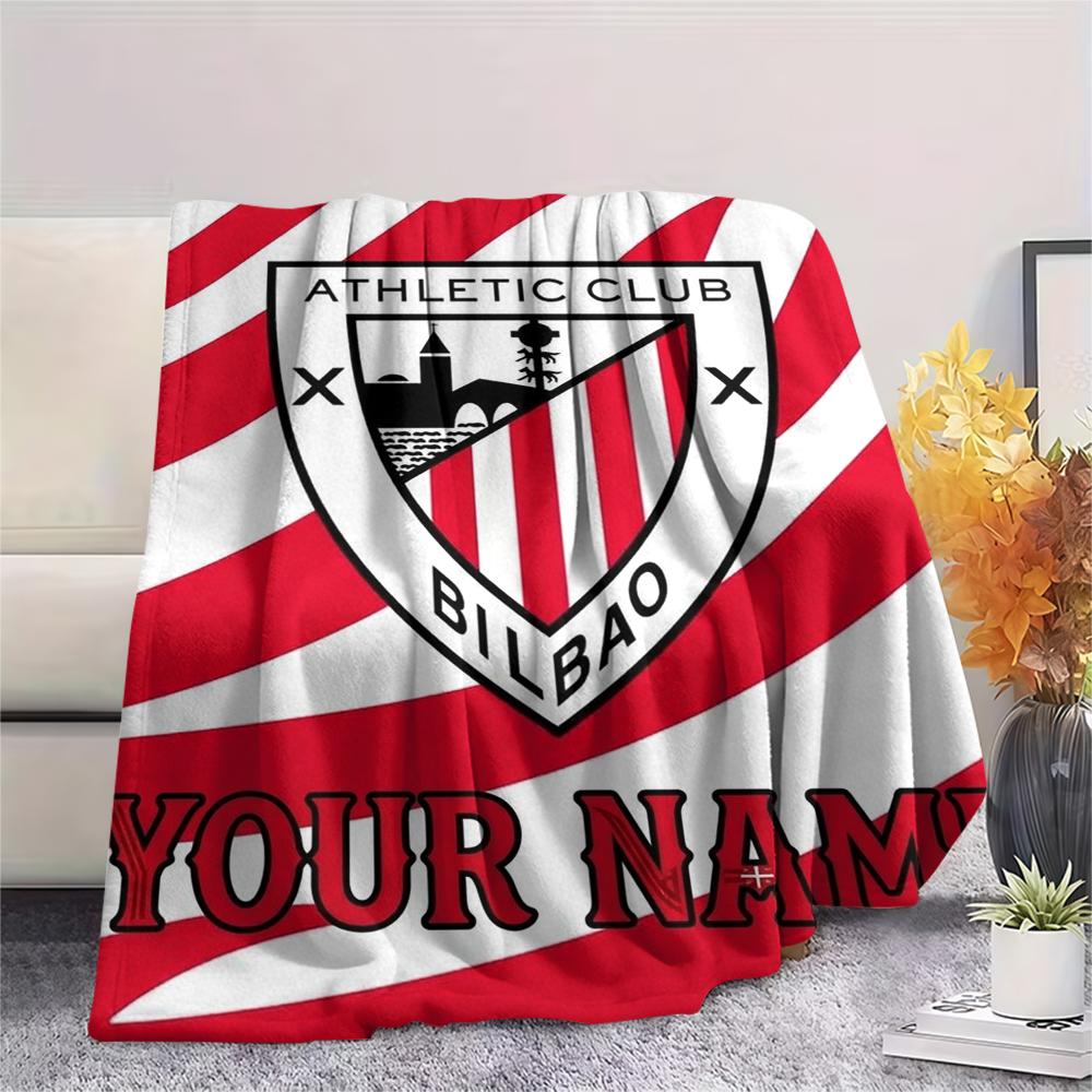 1PC Custom Name Athletic Bilbao Patterned Flannel Blanket Suitable For All Seasons for Home Decor Warmth and Comfort Gifts Holiday Present