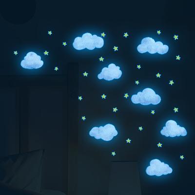 Stars Clouds Glowing Pink Wall Stickers for Kids Girls Room Bedroom Home Decor Glow In The Dark Fluorescent Light Switch Sticker