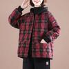 Women's Autumn and Winter Plus Cotton Warm Hooded Cotton-Jacket - Casual Plaid Loose Single-Breasted Coat