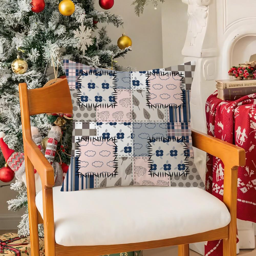 Colorful Patchwork Pattern Pillow Case Silky Short Plush With Invisible Zipper Dustproof Sofa Cushion Cover For Home Decor