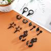 Unisex Stainless Steel Punk Stud Earrings for Men Women Black Geometry Star Cross Spike Skull Pendants Ear Jewelry Accessories