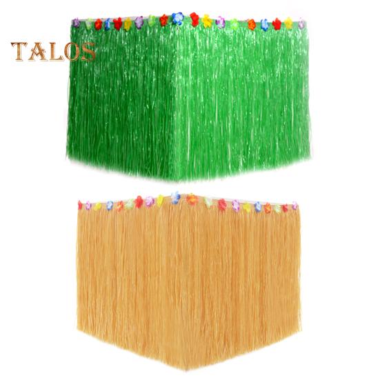 Hawaiian Party Table Skirt Waterproof Tropical Luau Party Colorful Flower Grass Tassels Table Skirt Summer Beach Themed Aloha Party Decoration Party